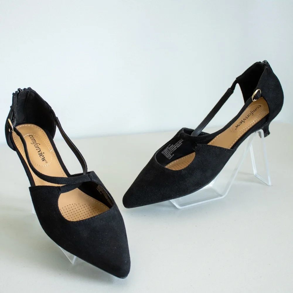 Comfortview Dawn Pointed Pumps Black Kitten Heels Cutout Women’s Shoes Size 7.5W